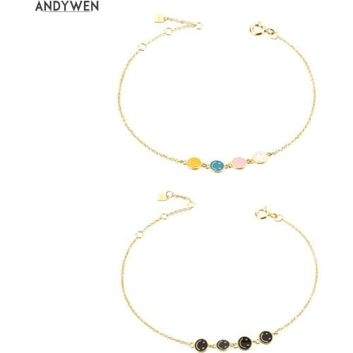 ANDYWEN 2020 New 925 Sterling Silver Gold Colorful Enamel Smiley Happy Face Bracelet Chain Women Fine Jewelry Luxury Jewels