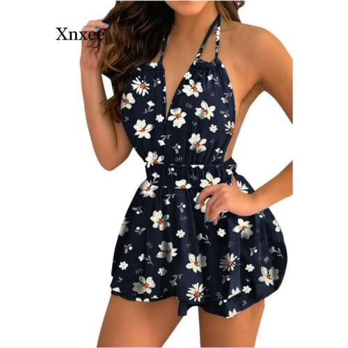 Fashion Women Halter V-Neck Backless Flower Print Bandage Sling Dress Elasticity High Waist Women Sexy Beach Sleeveless Dreses