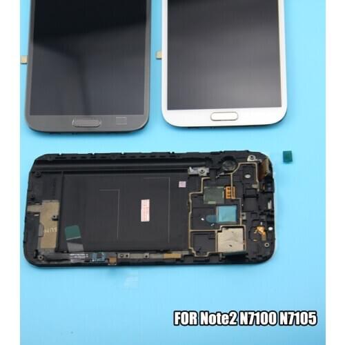 For Samsung Galaxy Note 2 LCD N7100 N7105 Display Touch Digitizer Sensor Glass Assembly With Frame For Galaxy Note2 LCD