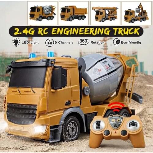 1:24 6 Channels RC Engineering Truck Remote Control Car with led Lights 2.4GHz Mixer Tanker Dump Truck Crane Vehicle Excavator