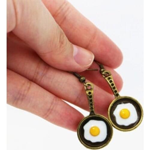 1 Pair Fried Egg Earrings, Food Earrings, Frying Pan Earrings, Cute Earrings, Kawaii, Idea Jewelry for Wifes Gift