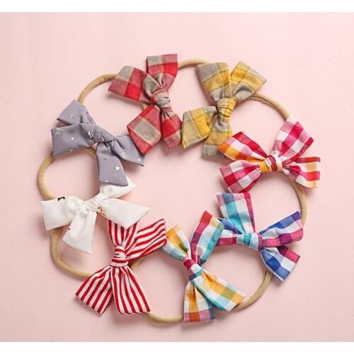 10pcs/lot 2020 New Plaid Bows Nylon Headband Girls Cotton Prints Hair Bow Headband Hairpins Newborn Kids Toddler Headwear