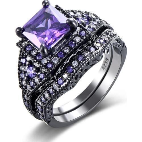 2018 black ring sets HOT black gun color zircon pink purple fashion lady finger rings new design jewelry for women wedding Rings