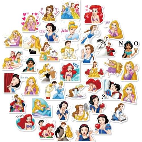 40pcs Snow White Ariel Rapunzel Disney Princess Decals Cartoon Cute Paper Sticker DIY Scrapbooking Phone Waterproof Graffiti New