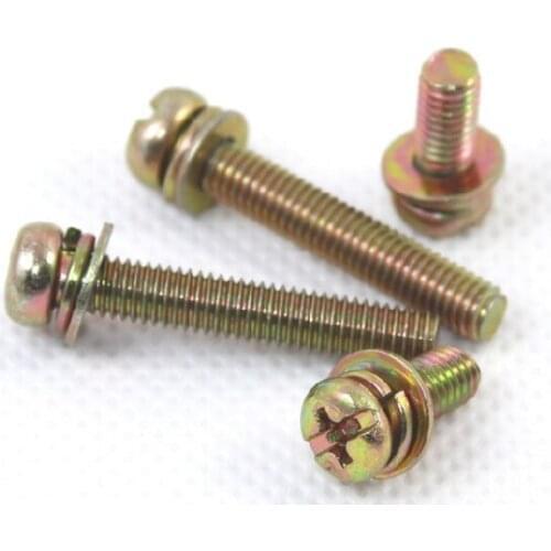 46pcs M5 Phillips screw bolt round head three combination screws pan cross socket with washer gasket thread nail zinc plating