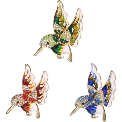 50pcs/lot 3 colors Crystal Blue Enamel Lovely Bird Brooch Clear Gold-Tone