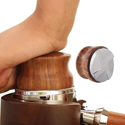 58.35MM Rosewood Handle 304 Stainless Steel Base 58.35mm Hand-Made Coffee Distributor Espresso Tamper Hammer For Coffee Machines