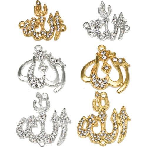 6pcs mixed wholesale religious Muslim Islamic Allah charm rhinestone pendant necklace bracelet DIY jewelry making handmad