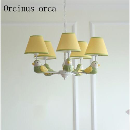 American little fresh birds cartoon Chandelier boys and girls bedroom simple European childrens room resin Chandelier