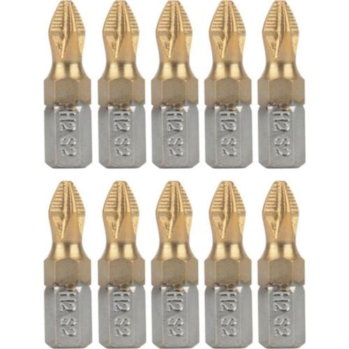 10pcs PH2 Titanium Coated Screwdriver Bits 25mm Length 1/4 inch Shank Electric Drill Bit For Power Tools