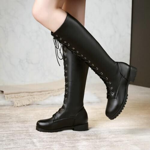 2021 Fashion Womens Shoes Front Lace up Anti-skid Knight Boots Platform Boots Women Winter High Boots Black Riding Boots Autumn