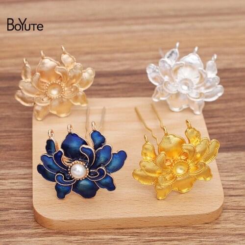 BoYuTe (5 Pieces/Lot) 41*48MM Alloy Peony Flower Welding 9*70*1.2MM Hair Fork Hairpins Handmade Diy Hair Accessories Materials