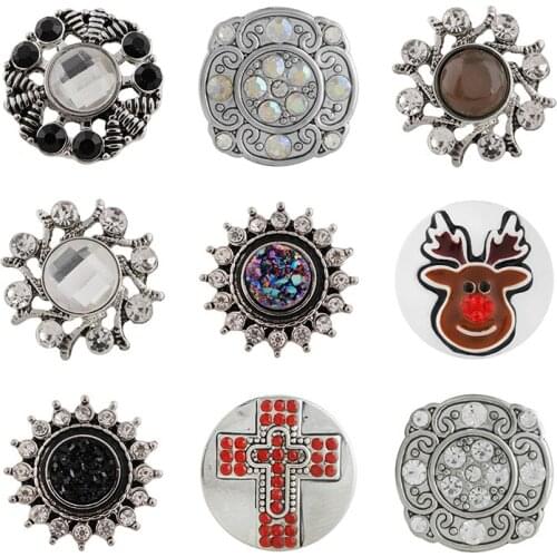 Deer Cross Rhinestone Flower 20mm Metal snap button jewelry DIY bracelet KD1114