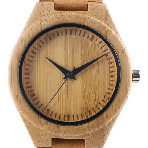 Mens Watch Unique Handmade Wood Genuine Leather Strap Quartz Watches Casual Stylish Clock Simple Analog Watch Special Gifts