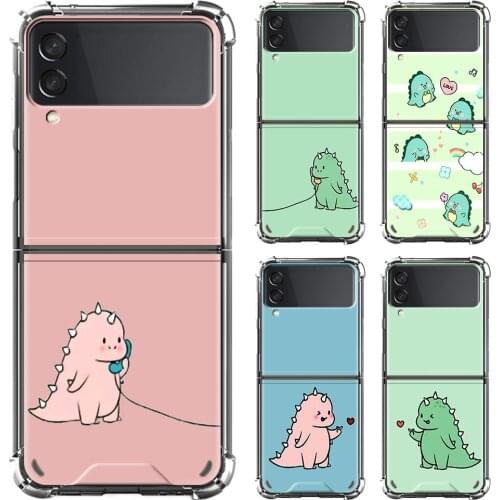 Clear Airbag Case For Samsung Galaxy Z Flip 3 5G Luxury Phone Cases ZFlip3 Soft Edge Hard Back Cover Shell Cute Cartoon Cinosaur