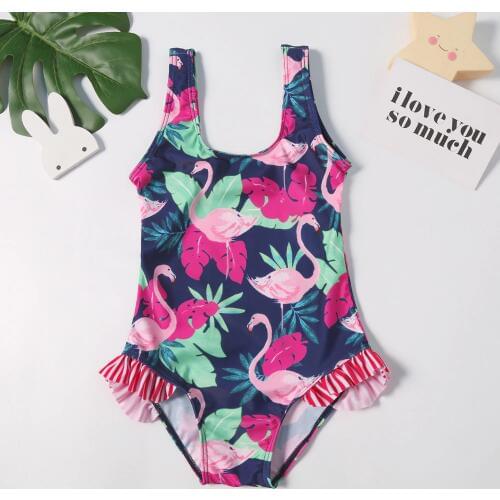 2019 New Baby Swimsuit Girls One Piece Swimwear Classic Children Bodysuit Flamingo Print Striped Tropical Swimsuit for Girl