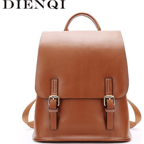 DIENQI 2020 New Arrival Vintage Genuine Leather Women Backpacks Bagpack Big Capacity School Backpack for Teenage Girls sac a dos