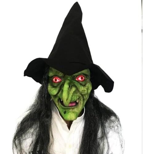 Halloween long hair grimace mask horror witch mask frightening latex cover headband hat dance performance props