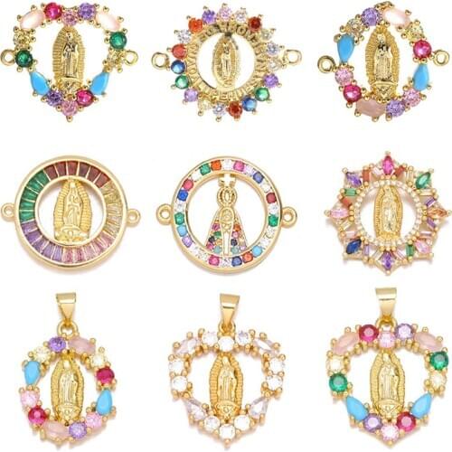 Juya DIY Religious Findings Crystal Virgin Mary Charms Connector Accessories For Christian Prayer Saint Jesus Jewelry Making