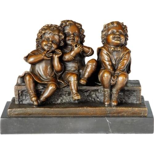 Classical Art Bronze Statue Three Cute Children Baby Sculpture Figurine for Kids Room Decor Birthday Gift