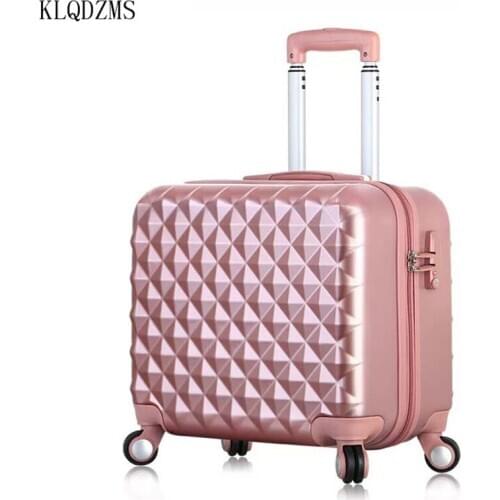 KLQDZMS 18 Inch Cute Travel Suitcase On Wheels ABS Spinner Rolling Fashionable Luggage For Women Or Students PC Trolley Bag