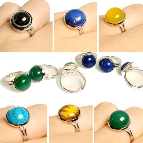 Reiki Natural Gem Stone Finger Evil eye Ring for Men Women Pink Quartz Tiger Eye Lapis Lazuli Black Obsidian Party Ring Jewelry