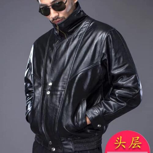 Spring Autumn Men Real Cow Leather Jackets Genuine Leather Men Coats Motor Biker Pilot Jackets Loose Style