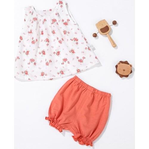 Menoea Girls Summer Set 2021 New Summer Flowers Print Vest+Shorts 2pcs Outfits Korean Fashion Children Sleeveless Holiday Suits
