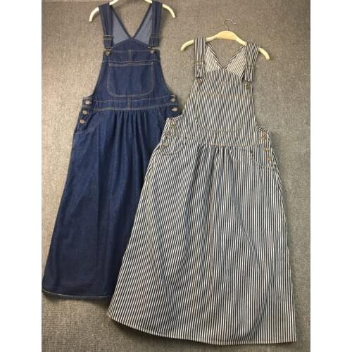Japanese-Style Long Denim Blue Dress Mori GIrl yq