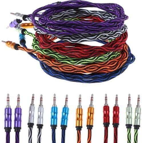 New styles 1.5m Cable Male to Male Kabel Gold Plug Car Cord Nylon Jack Audio Cable 3.5 mm to 3.5mm Aux