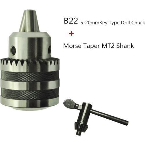 Lathe Drill Chuck 5 to 20mm B22 With No.2 Morse Taper MT2 with Key Hight Quality Morse Taper Shank Drill Chucks Set