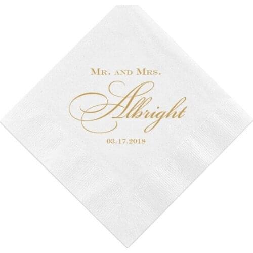Personalized Mr and Mrs Wedding Napkins, Rehearsal Dinner, Engagement Napkins, Custom Bar Napkins, Custom Wedding Napkins