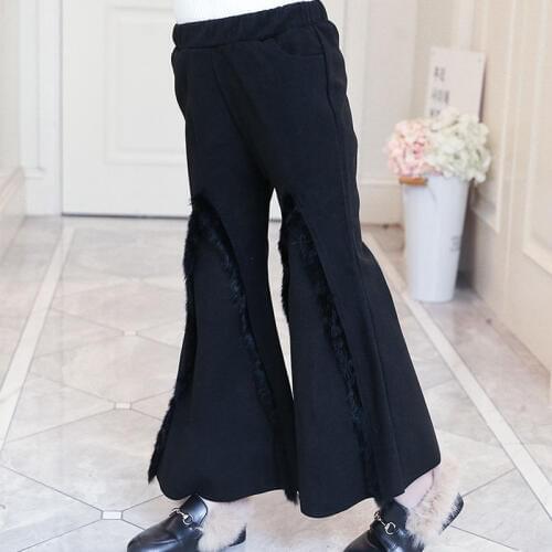 Girls Flared Pants Autumn Winter Teenage Kids Black Thick Warm Horn Pant Childrens Wide Leg Trousers for Girls 3 4 6 12 14 Year
