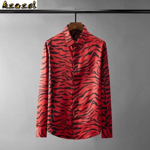 Azazel Red Black Mens Shirts High Quality Long Sleeve Allover Printed Casual Mens Dress Shirts Slim Fit Party Male Shirts 3XL