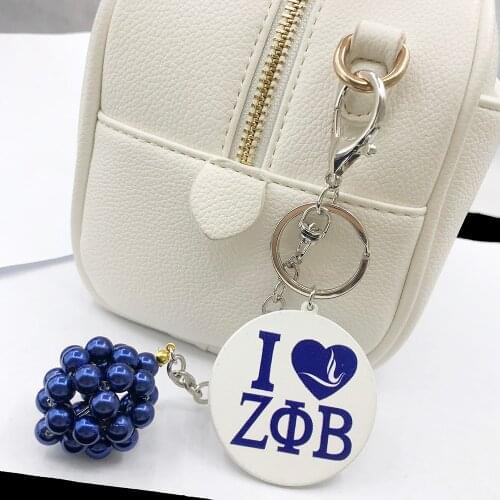 Hand Woven Blue Pearl Logo Zeta Phi Beta Girl 1920 Handsigh Keychains Key Rings Jewelry Rotundity Wood Bag Accessories