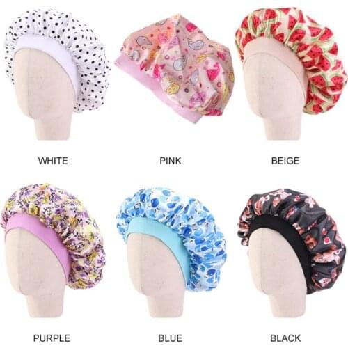 J60B Bonnet Night Sleep Children Kids Satin Wide-brimmed Elastic Turban Chemo Hat