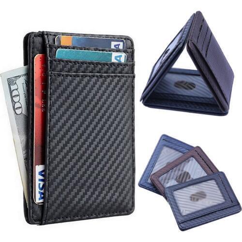 New Slim Carbon Fiber Leather Mens Wallet Card Holder Black Blue Brown Luxury High Quality Designer Money Phone Coin Bag