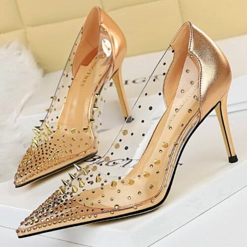 Rivert Shoes For Women Pumps Ladies High Heel Shoe Female Stiletto Transparent Pumps Shoe On Heels 8.5cm Crystal Ladies Stiletto