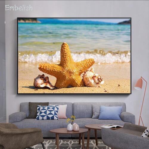 Embelish 1 Pieces Sea Wave Beach And Starfish Landscape Wall Pictures For Living Room Home Decor Bedroom HD Canvas Paintings