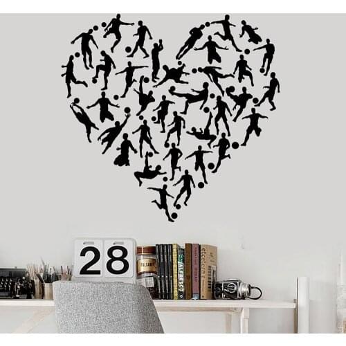 Vinyl Wall Decal Soccer Player Heart Fan Sports Stickers for Boy Room Football Wall Sticker Home Decoration Bedroom P572