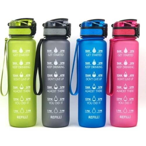 OOTDTYLarge Capacity Sports Water Bottle with Time Marker Plastic Bouncing Cover Outdoor Reusable Leak Proof Drinking Cup