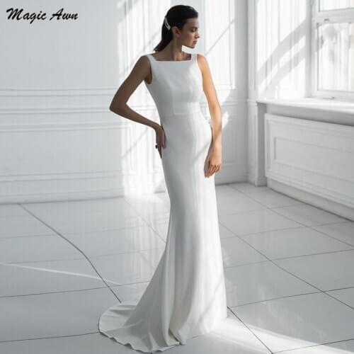 Magic Awn Simple Satin Mermaid Wedding Dresses Beach Sleeveless Backless Boho Wedding Party Dress Cheap Vestidos De Fiesta