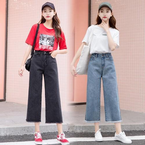 Spring Pants 2019 New Streetwear High Waist Jeans Women Wide Leg Pants Loose High Quality Jeans Women Sweet Cute Student
