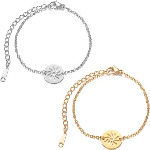 2019 Titanium Stainless Steel Hollow Out Sun Charm Bracelets Gold Steel Tone Adjustable Link Chain Women Men Bracelets Jewelry