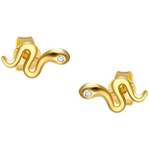 Vintage Punk Small Snake Earrings 925 Sterling Silver Yellow Gold Stud Earrings For Women Hip Hop Jewelry Female Bridal Earrings
