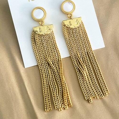 Mother shell chain tassel dangling earring for women long gold party earring luxury nightclub designer style
