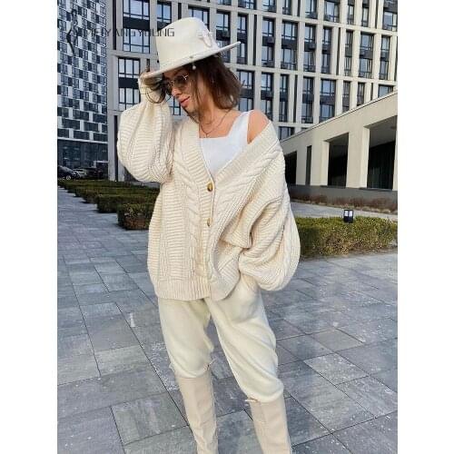 MEIYANGYOUNG Oversized Women Cardigan Sweater Tracksuits Knitting 2-pieces Sweater Suit Single-Breasted Cardigan + Pants Outfits