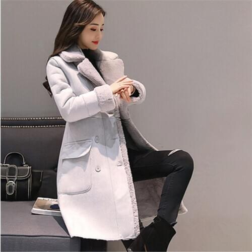 Autumn Women Faux Suede lambswool Coat 2020 Winter Female Long Thick Deerskin Fleece Warm Faux Sheepskin Jackets Autumn Outwear