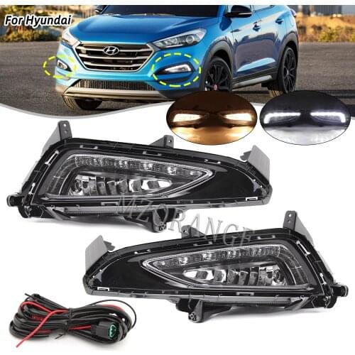 For Hyundai Tucson 2016 2017 2018 1 set LED DRL headlight foglights cover fog Lamp Cover 12V daylights Car Styling Accessories
