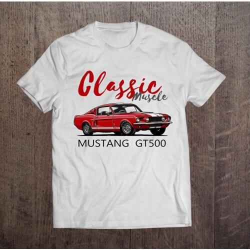 2019 Hot Sale 100% cotton Mustang Classic Muscle GT500 Mens T shirt Italian car fans Top Rac Car White DT Tee shirt